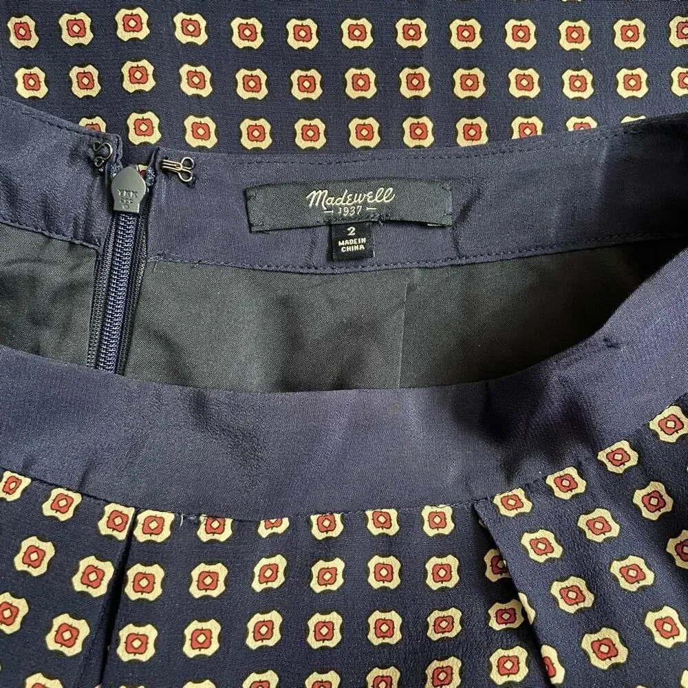 Madewell Silk Ascot Navy Print A-Line Skirt 2 - Picture 5 of 8